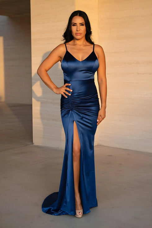 Camille Ruched Satin Mermaid Formal Dress