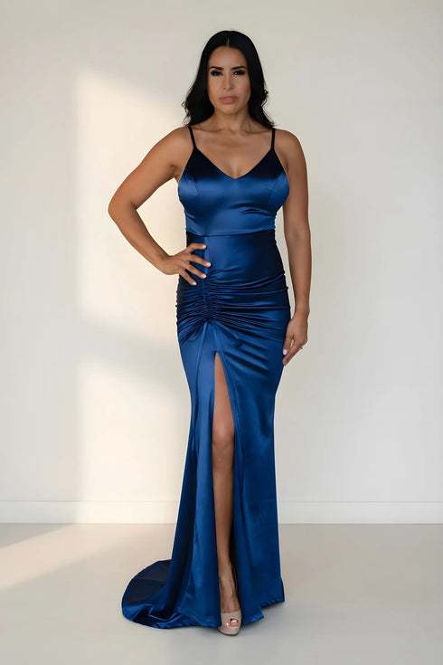 Camille Ruched Satin Mermaid Formal Dress