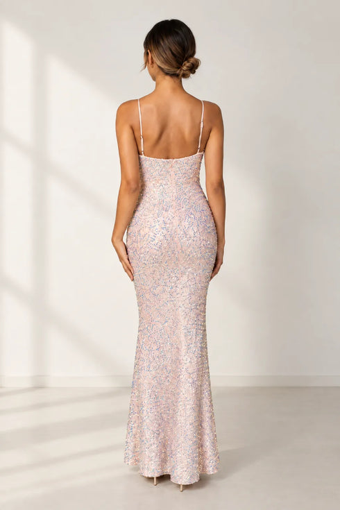 Chelsea Spaghetti Strap Sequin Mermaid Formal Dress
