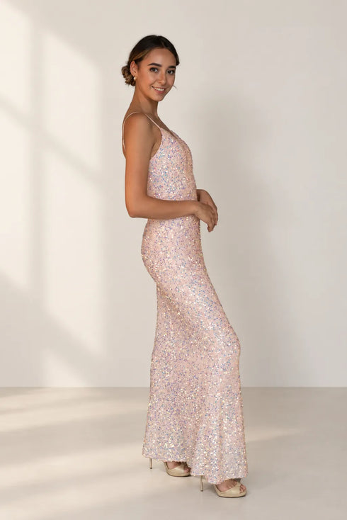 Chelsea Spaghetti Strap Sequin Mermaid Formal Dress
