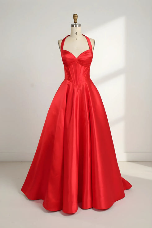 Chloe Halter Neck Satin Corset A-Line Formal Dress