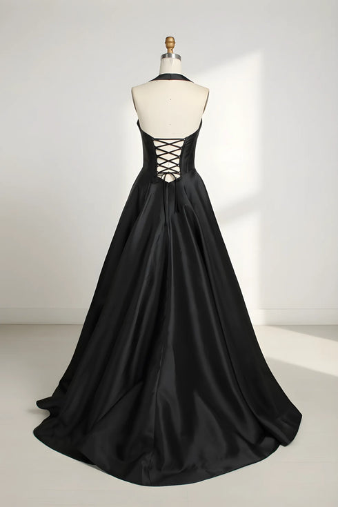 Chloe Halter Neck Satin Corset A-Line Formal Dress