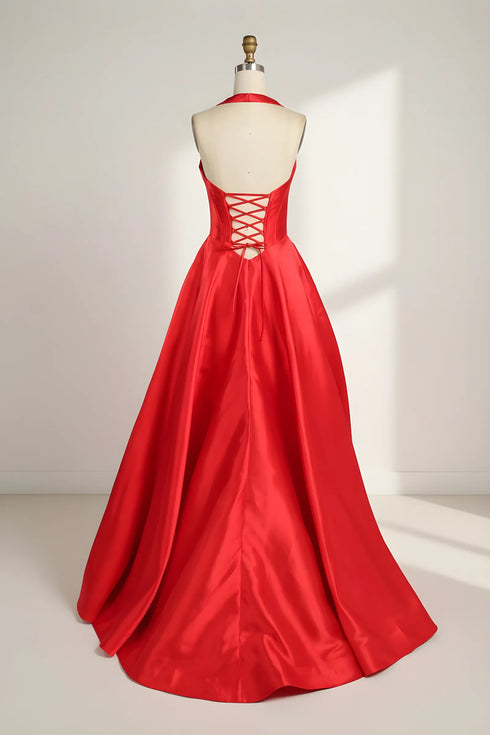 Chloe Halter Neck Satin Corset A-Line Formal Dress