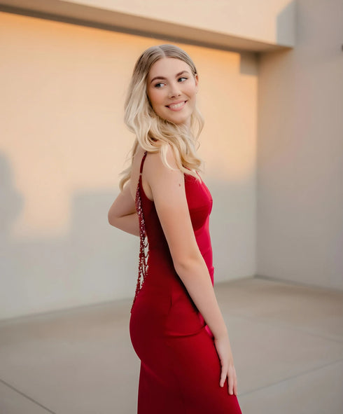 Ella V Neck Satin Mermaid Formal Dress