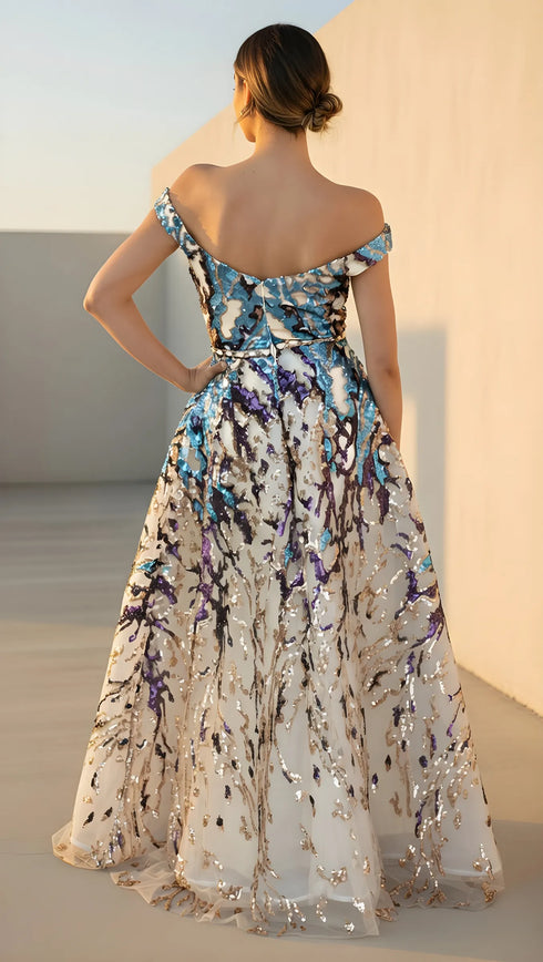 Naomi Off Shoulder Sequin A-Line Formal Dress