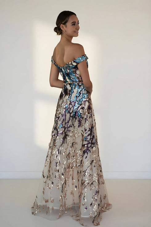 Naomi Off Shoulder Sequin A-Line Formal Dress