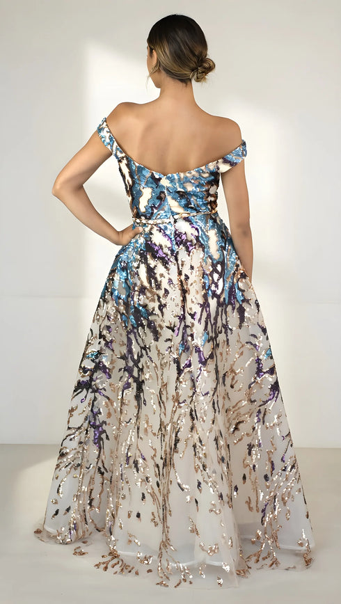 Naomi Off Shoulder Sequin A-Line Formal Dress