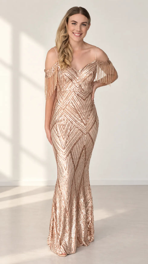 Sophia Off Shoulder Sequin Mermaid Formal Dress