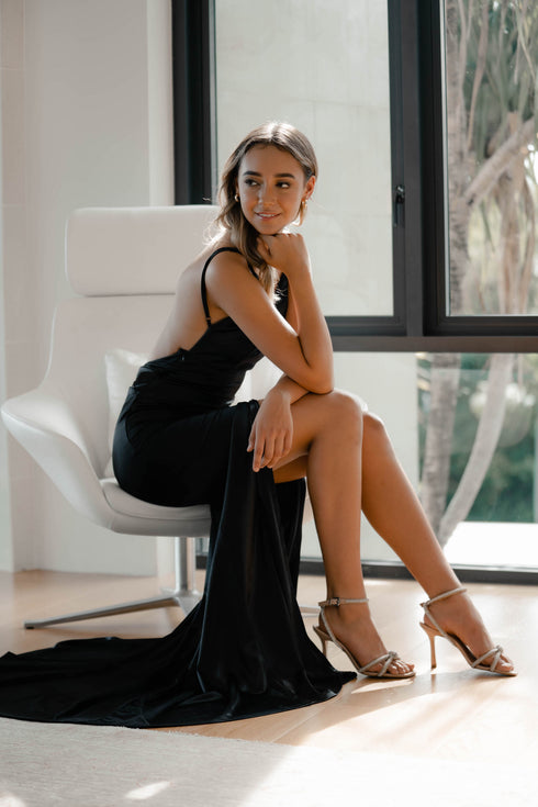 Zia Black Satin Dress