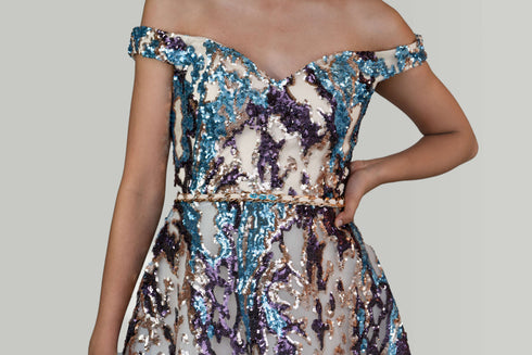Naomi Off Shoulder Sequin A-Line Formal Dress
