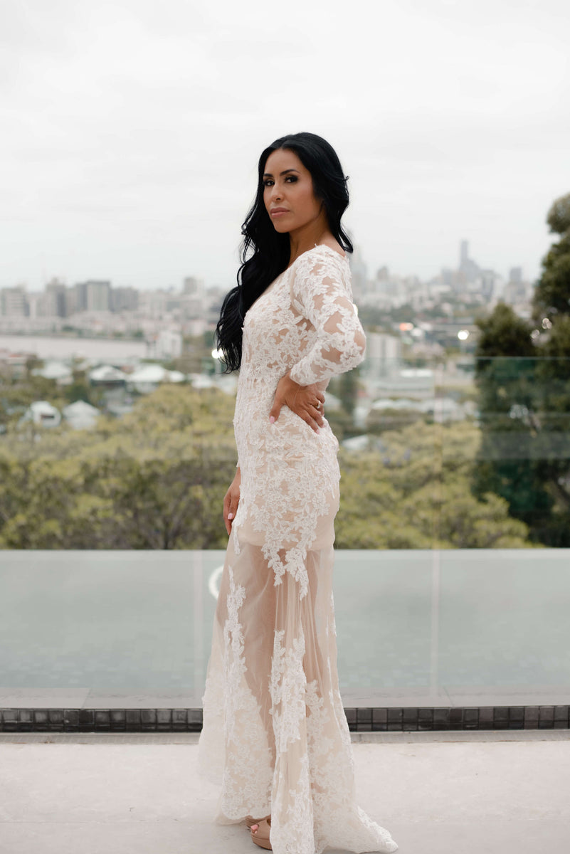 Ava Long Sleeve Sheer Lace Mermaid Formal Dress, 8 Ava Long Sleeve Sheer Lace Mermaid Formal Dress, 8