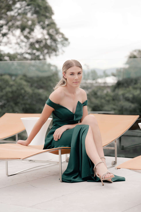 Bianca Off Shoulder Satin Mermaid Formal Dress