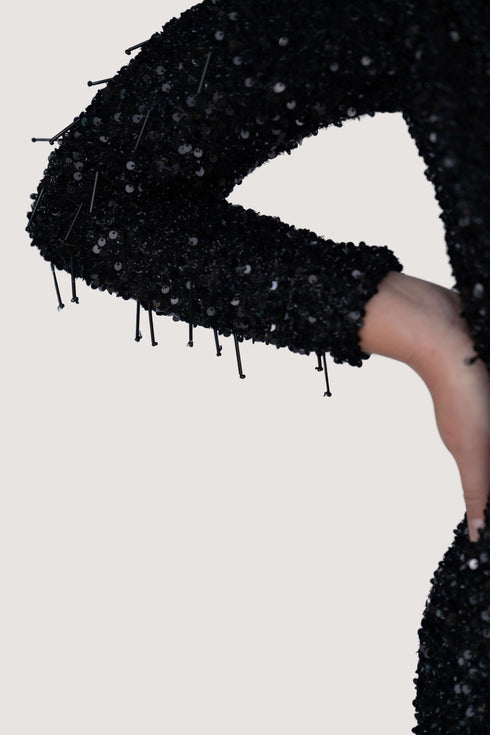 Isadora Long Sleeve Sequin Split Formal Dress