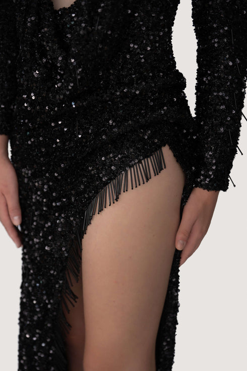 Isadora Long Sleeve Sequin Split Formal Dress