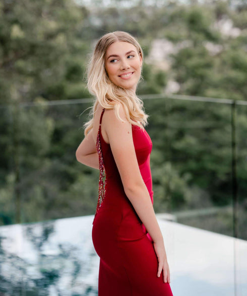 Ella V Neck Satin Mermaid Formal Dress
