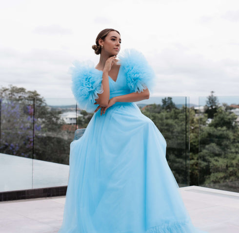 Grace Puff Sleeve Tulle A-Line Formal Dress